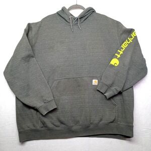 Carhartt Hoodie Gray 3XL Loose Fit Pullover Workwear Logo Sleeve Pocket flaws